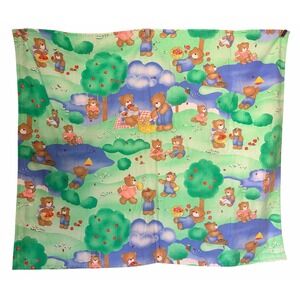 Vtg Handmade Reversible Baby Quilt Blanket Marching Teddy Bear Parade Pastel